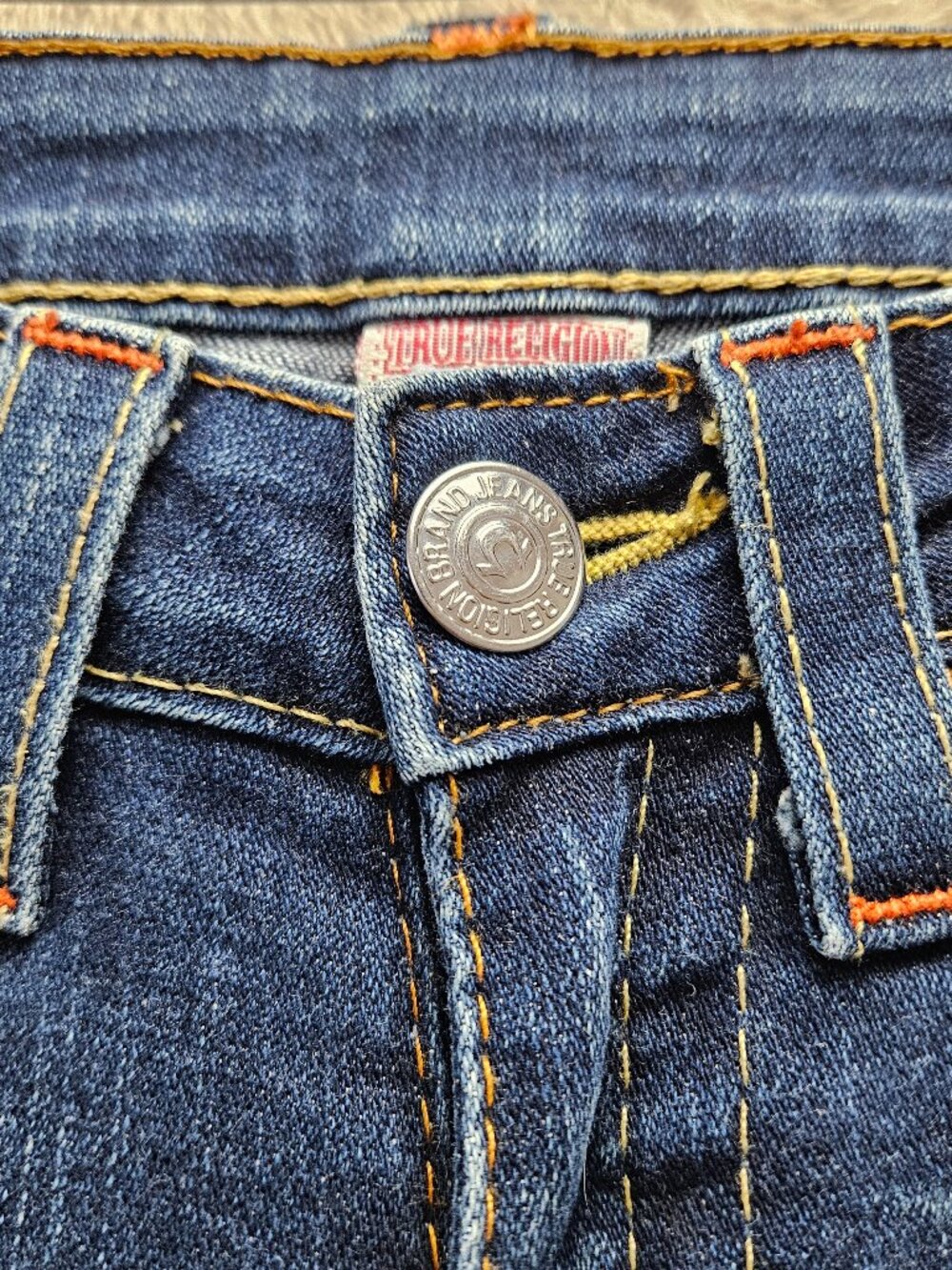 True Religion Billy Jeans Denim Made in USA Thick Stitching Flap Pockets Size 24 - Picture 10 of 11